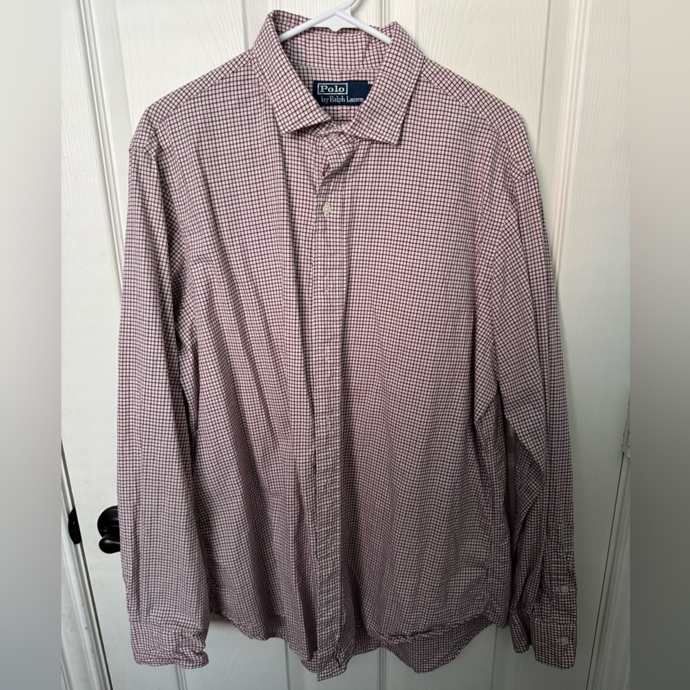 Ralph Lauren dark pink and gray checkered Button Down
